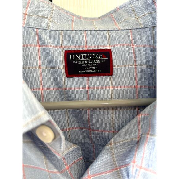UNTUCKit Light Blue & Orange Window Pane Plaid Button Down Shirt - Picture 2 of 5